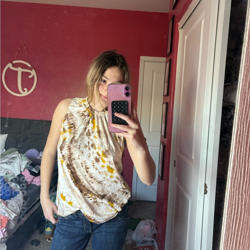 Simply Vera Vera Wang Tie-Dye Tank Top - Cream and Brown